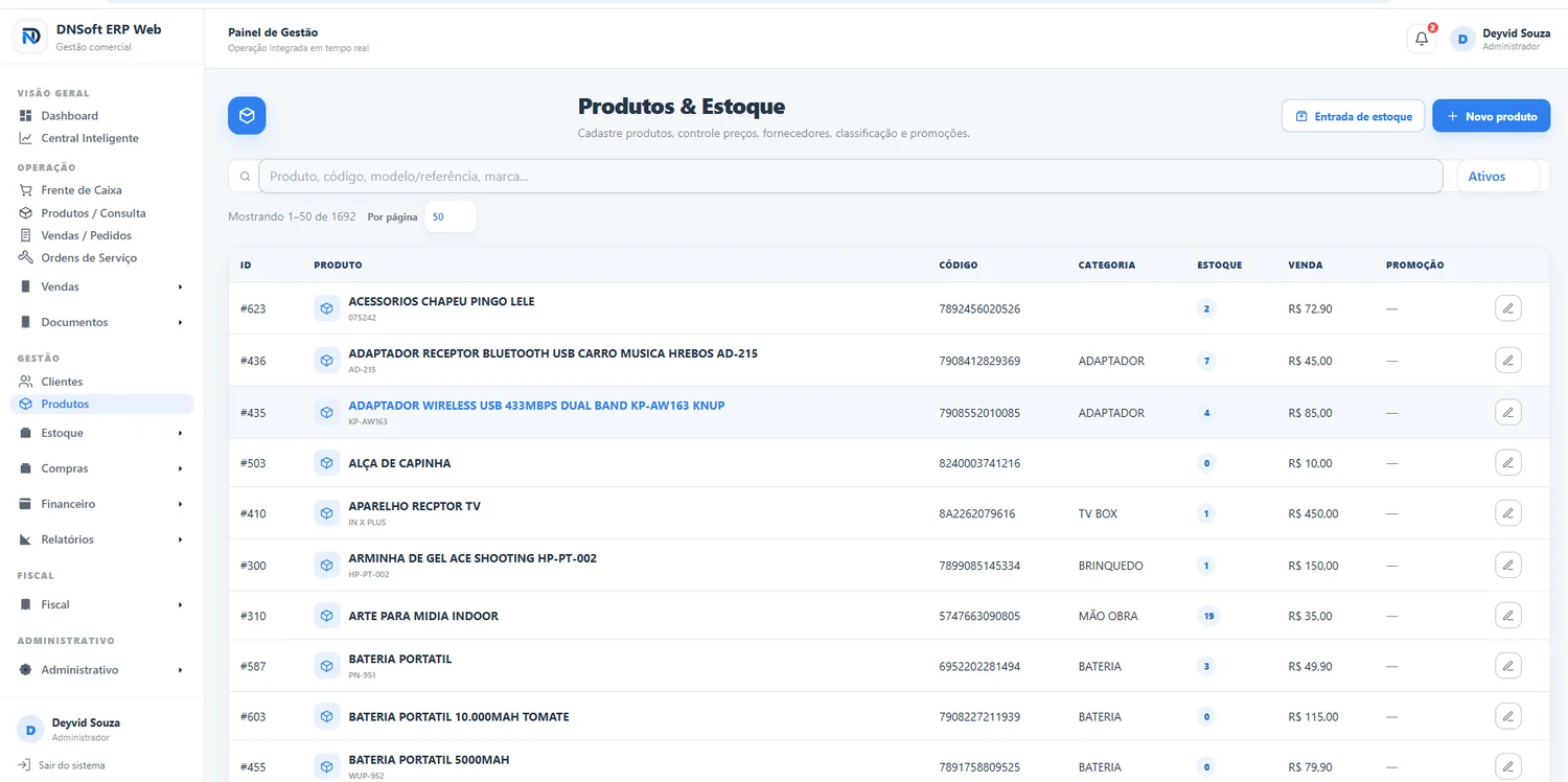 Produtos e estoque DNSoft